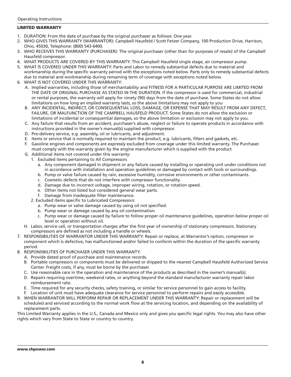 Campbell Hausfeld IN228704AV User Manual | Page 6 / 24