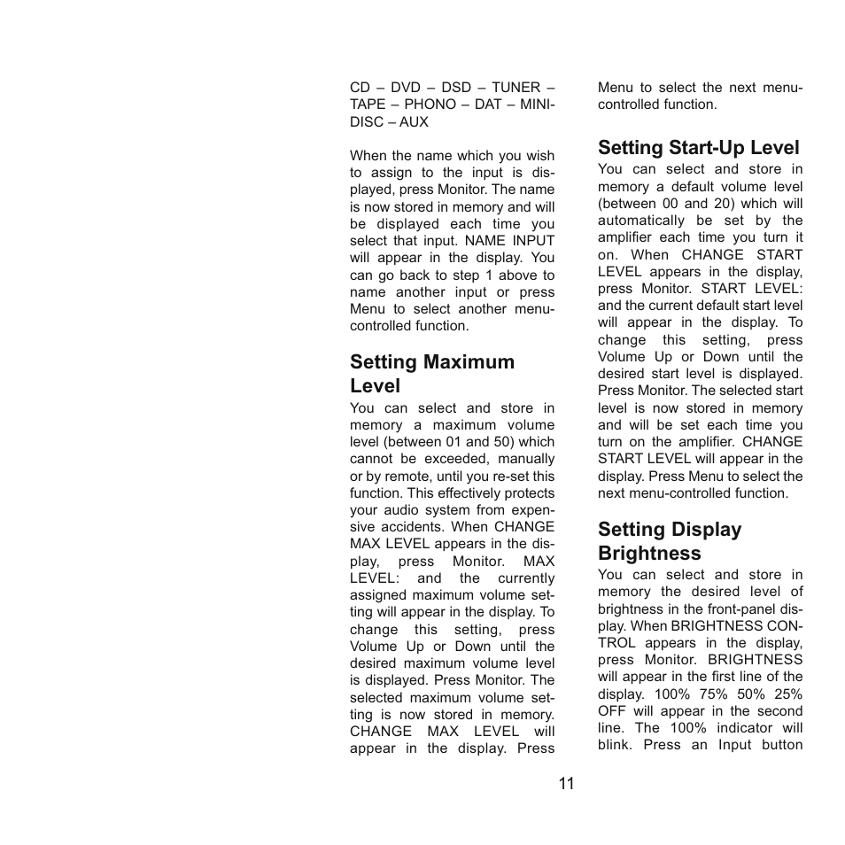 Setting maximum level, Setting start-up level, Setting display brightness | Gryphon Atilla User Manual | Page 11 / 18