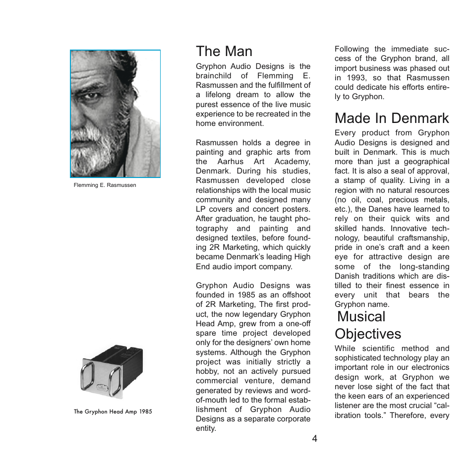 The man, Made in denmark, Musical objectives | Gryphon Atilla User Manual | Page 4 / 18
