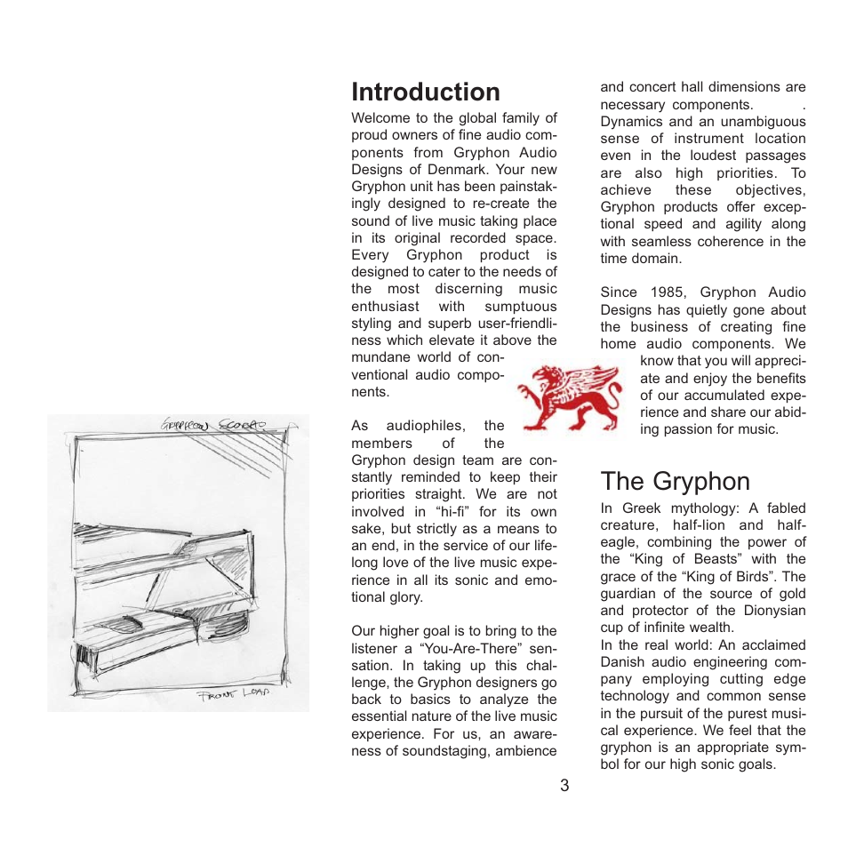 Introduction, The gryphon | Gryphon Scorpio User Manual | Page 3 / 12