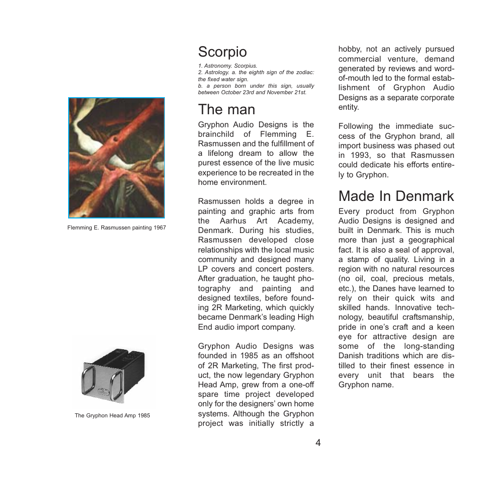 Scorpio, The man, Made in denmark | Gryphon Scorpio User Manual | Page 4 / 12