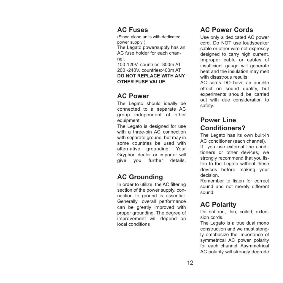 Gryphon Legato Legacy User Manual | Page 12 / 17