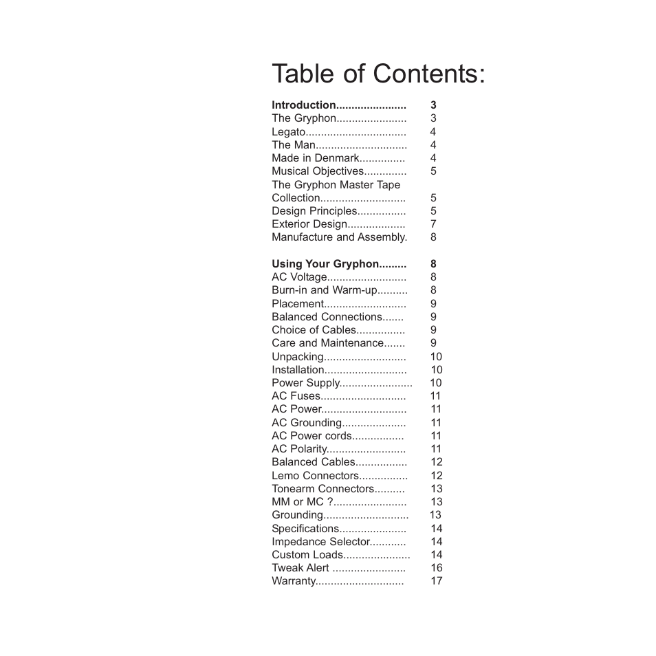 Gryphon Legato Legacy User Manual | Page 2 / 17