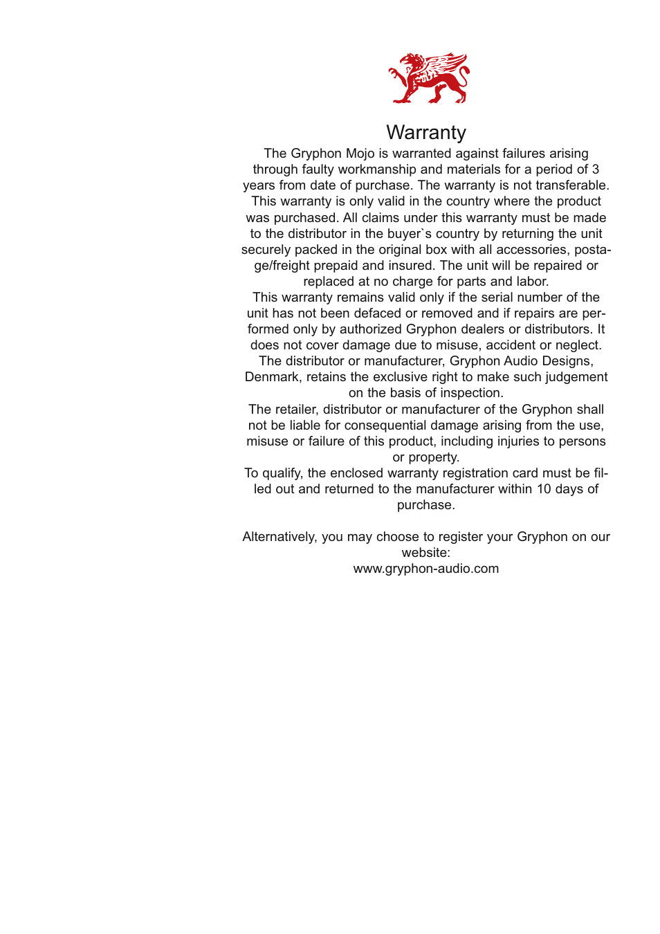 Warranty | Gryphon Mojo User Manual | Page 14 / 15