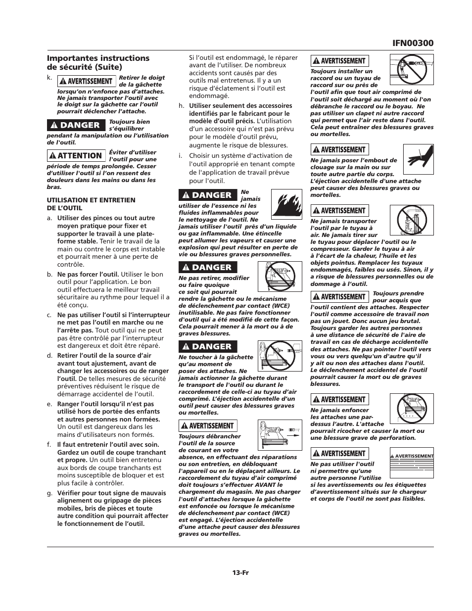 Importantes instructions de sécurité (suite) | Campbell Hausfeld IFN00300 User Manual | Page 13 / 32
