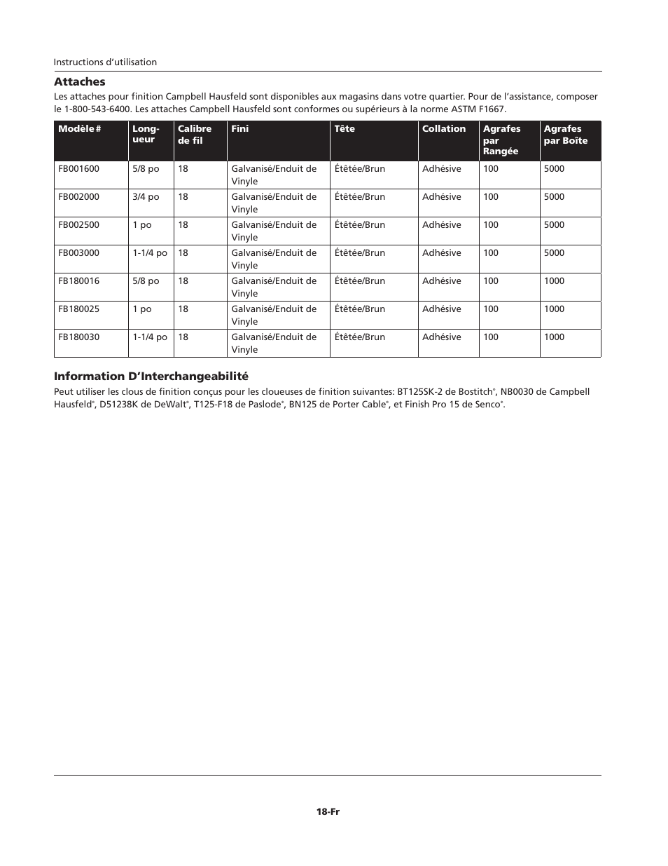Attaches, Information d’interchangeabilité | Campbell Hausfeld IFN00300 User Manual | Page 18 / 32