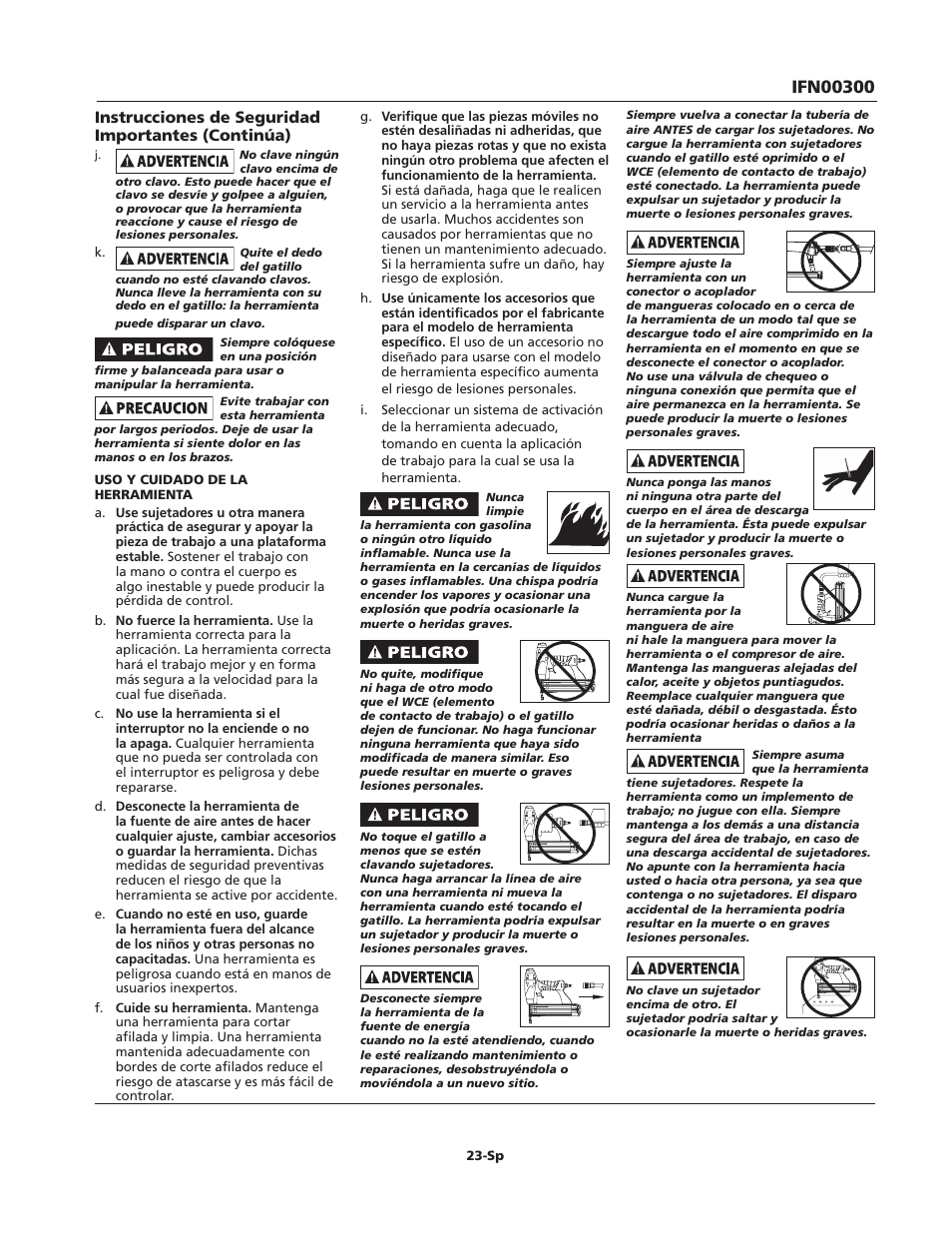 Instrucciones de seguridad importantes (continúa) | Campbell Hausfeld IFN00300 User Manual | Page 23 / 32