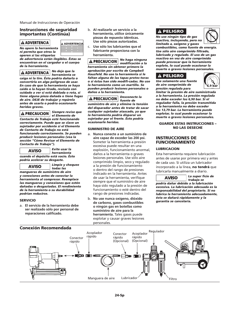 Instrucciones de funcionamiento | Campbell Hausfeld IFN00300 User Manual | Page 24 / 32