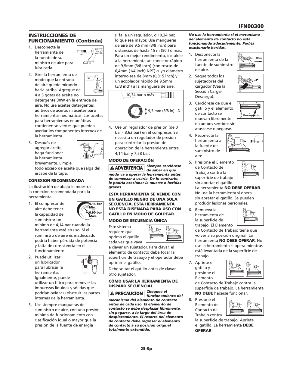Instrucciones de funcionamiento (continúa) | Campbell Hausfeld IFN00300 User Manual | Page 25 / 32