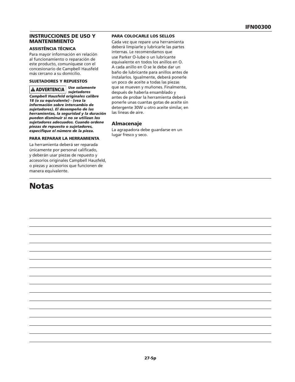 Notas | Campbell Hausfeld IFN00300 User Manual | Page 27 / 32