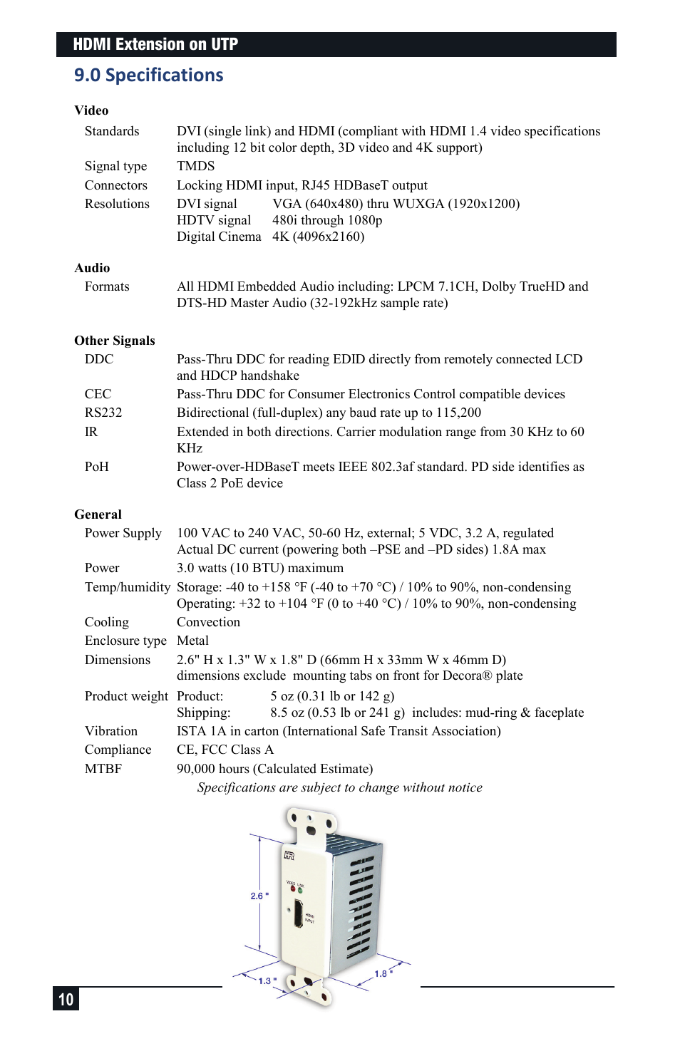 0 specifications | Hall Research UHCOM-WP User Manual | Page 10 / 12