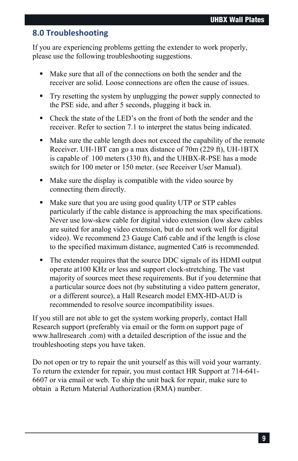 0 troubleshooting | Hall Research UHCOM-WP User Manual | Page 9 / 12