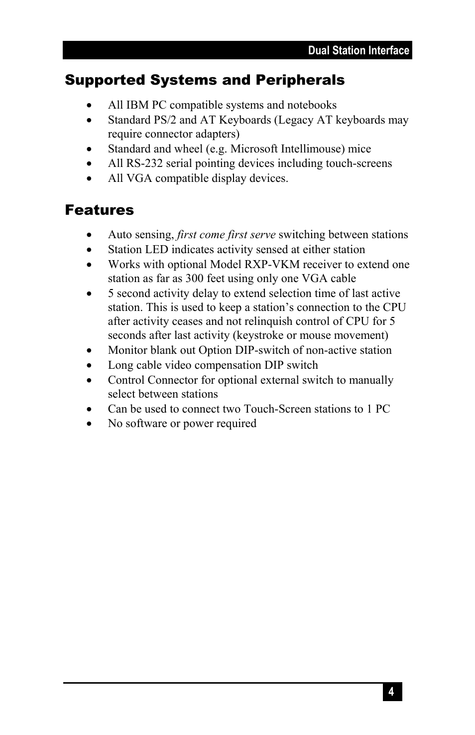 Supported systems and peripherals, Features | Hall Research 97-S User Manual | Page 5 / 20