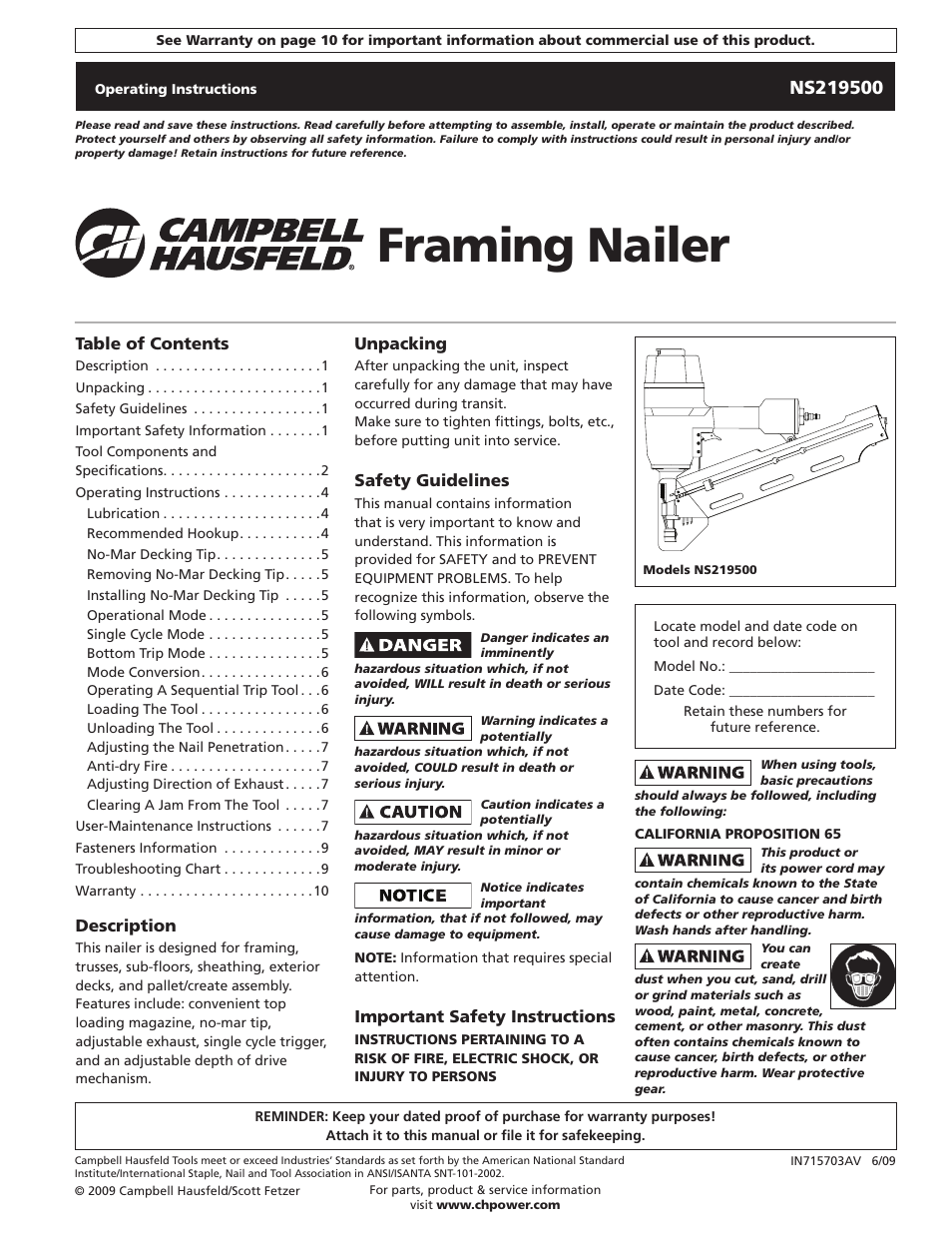 Campbell Hausfeld IN715703AV User Manual | 32 pages