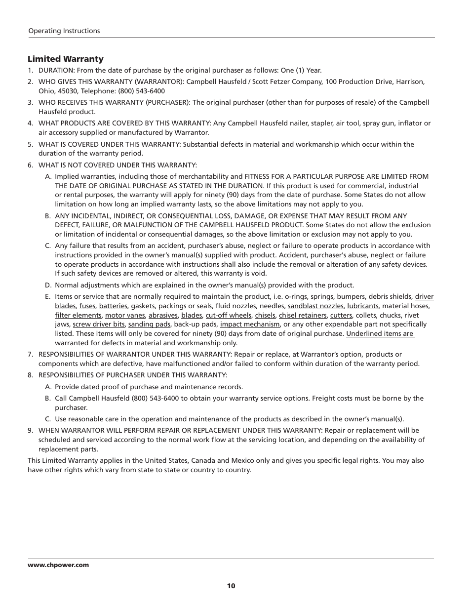 Campbell Hausfeld IN715703AV User Manual | Page 10 / 32