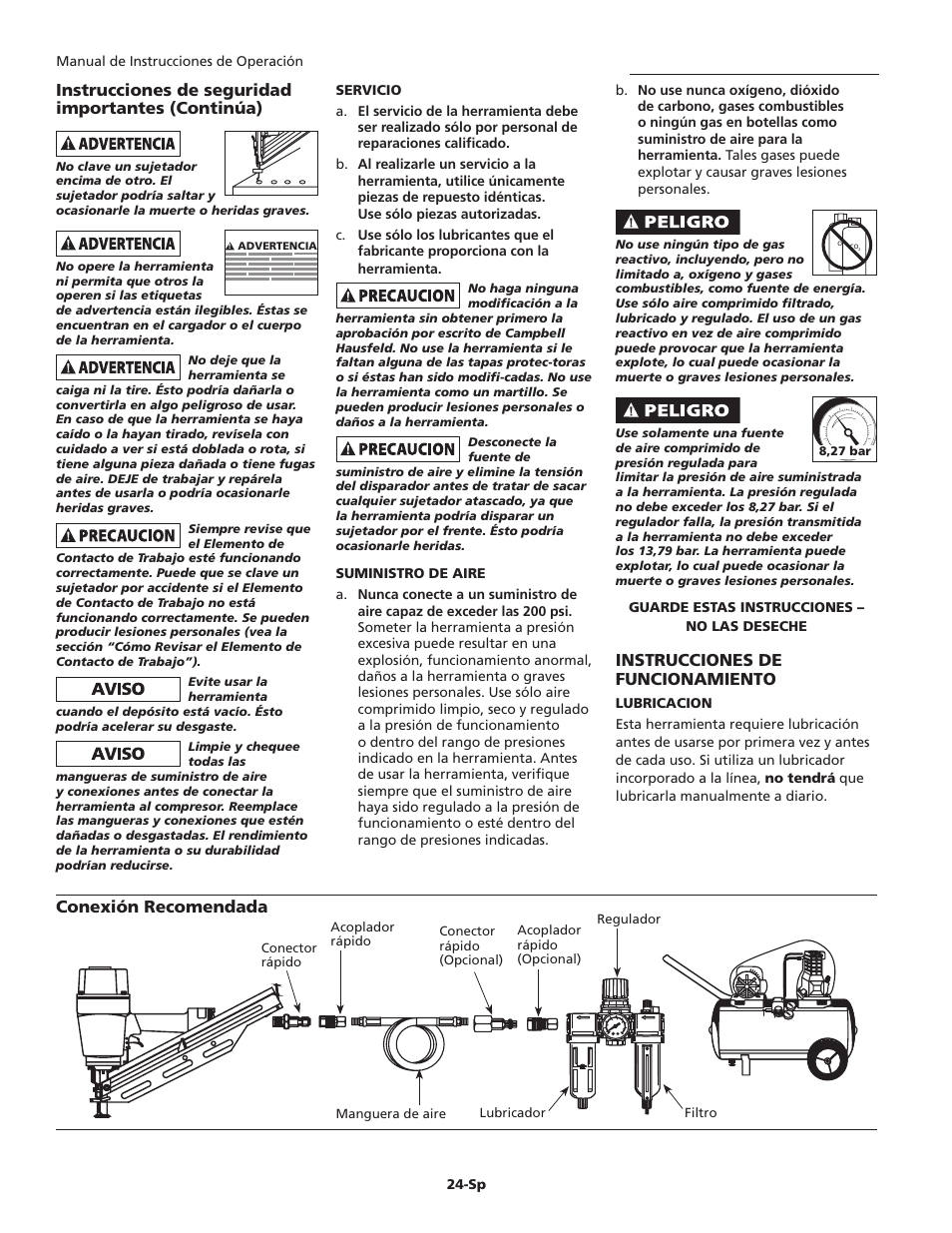Instrucciones de funcionamiento | Campbell Hausfeld IN715703AV User Manual | Page 24 / 32