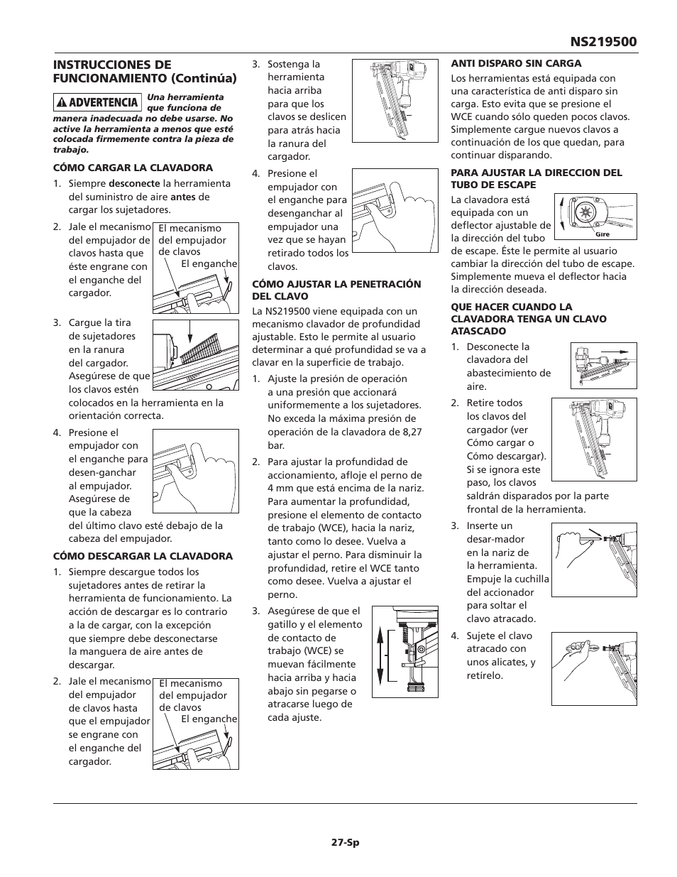 Instrucciones de funcionamiento (continúa) | Campbell Hausfeld IN715703AV User Manual | Page 27 / 32