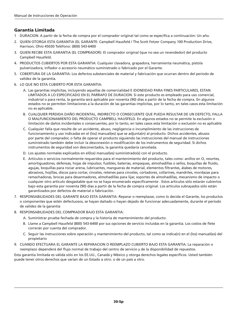 Campbell Hausfeld IN715703AV User Manual | Page 30 / 32