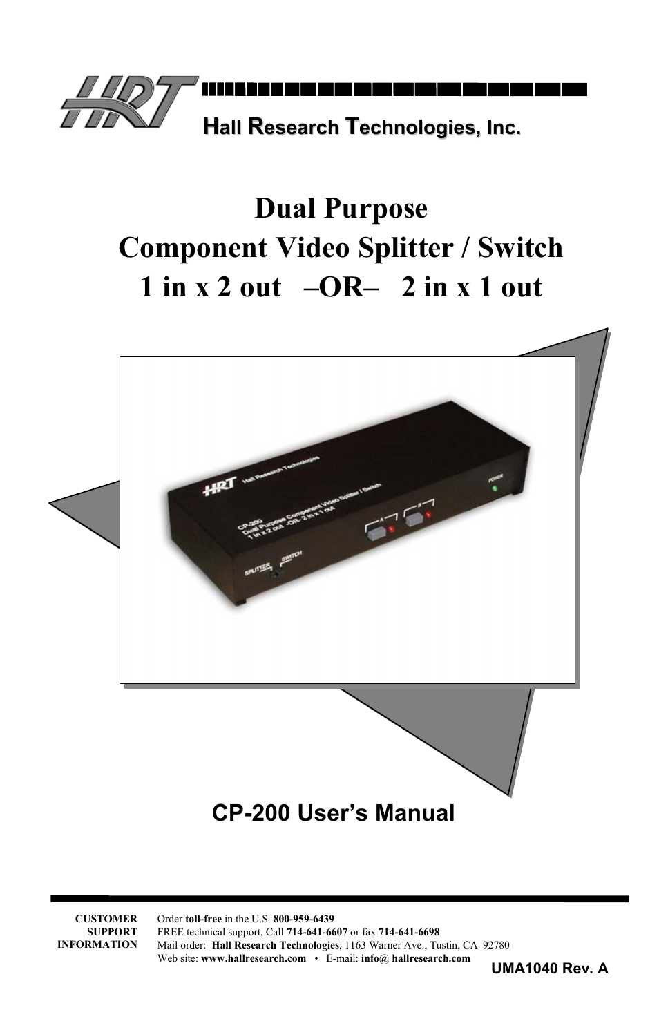 Hall Research CP200 User Manual | 4 pages