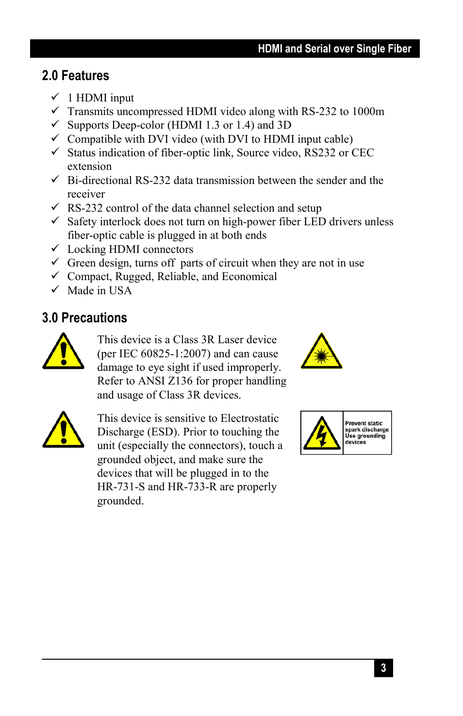 0 features, 0 precautions | Hall Research HR-731-S User Manual | Page 5 / 13