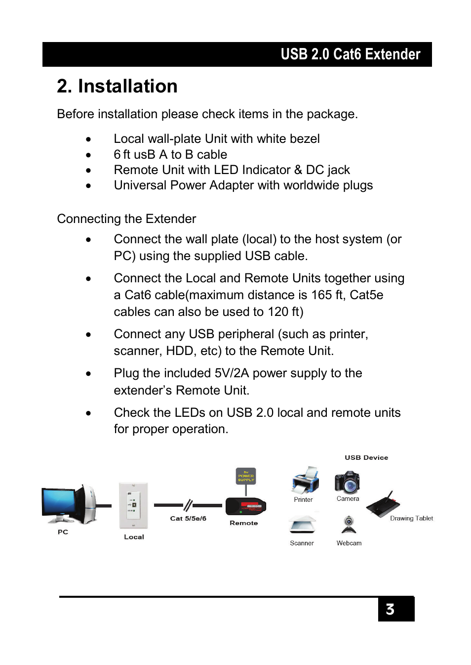 Installation, Usb 2.0 cat6 extender | Hall Research U2-160-DP User Manual | Page 5 / 8