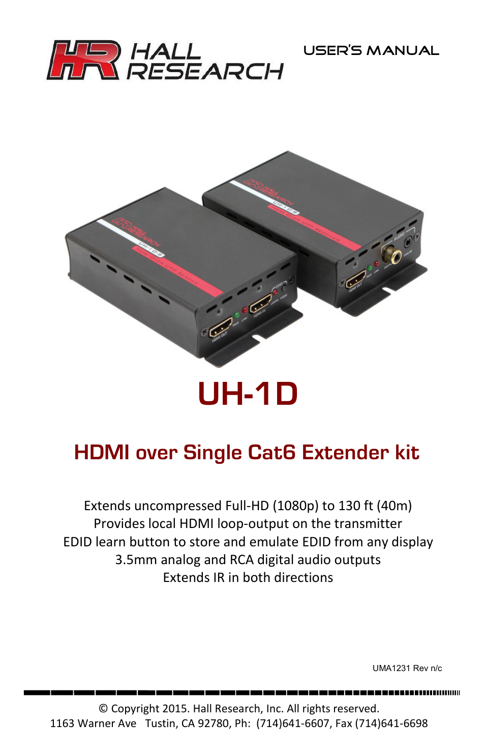Hall Research UH-1D User Manual | 8 pages