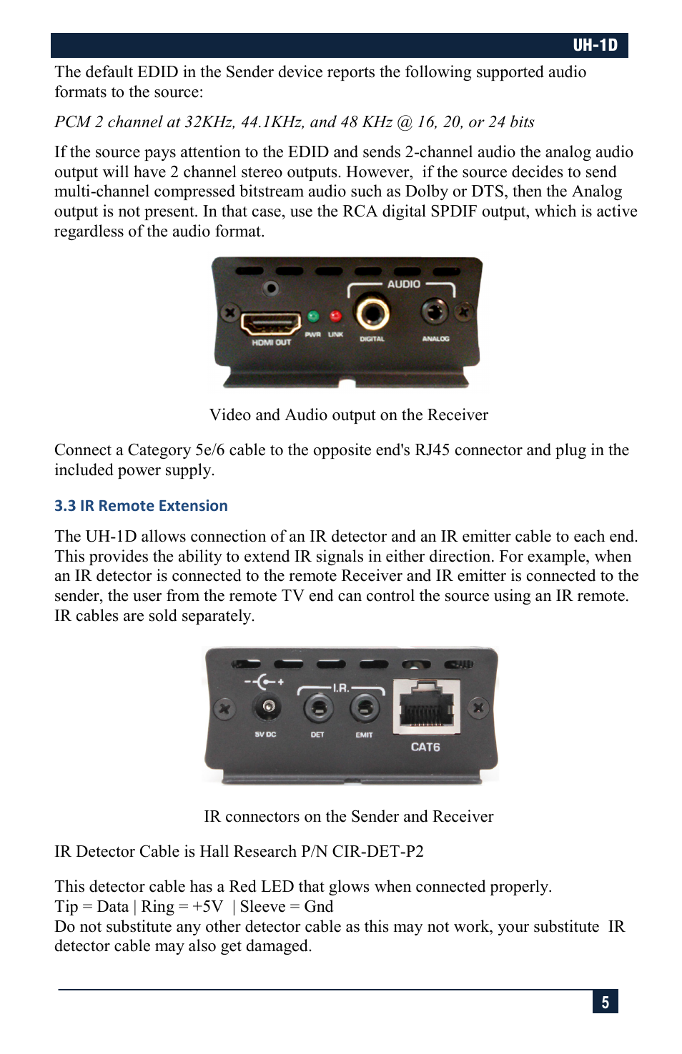 3 ir remote extension | Hall Research UH-1D User Manual | Page 5 / 8