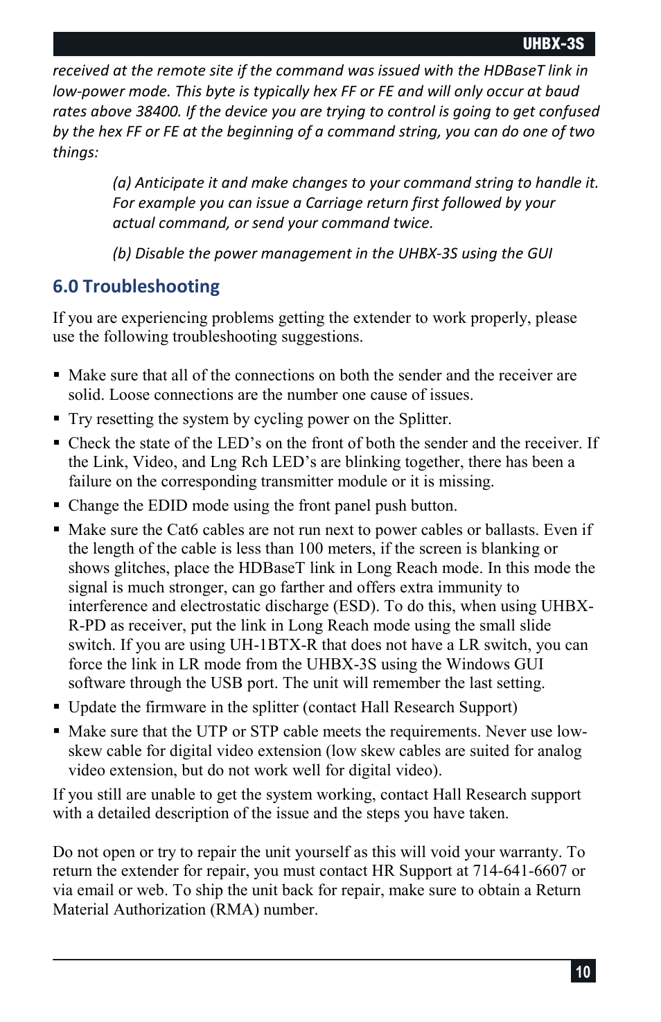 0 troubleshooting | Hall Research UHBX-3S User Manual | Page 10 / 12