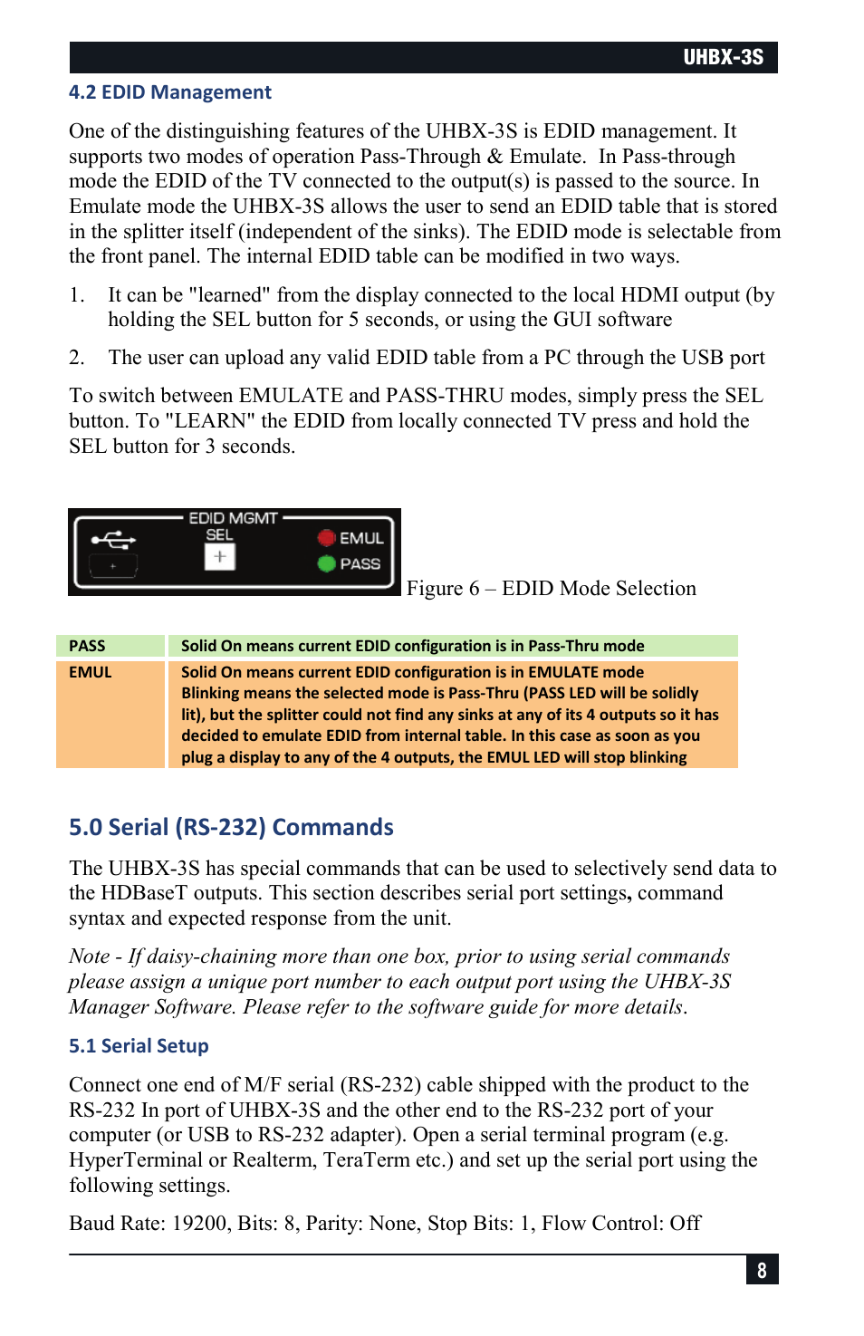 0 serial (rs-232) commands | Hall Research UHBX-3S User Manual | Page 8 / 12