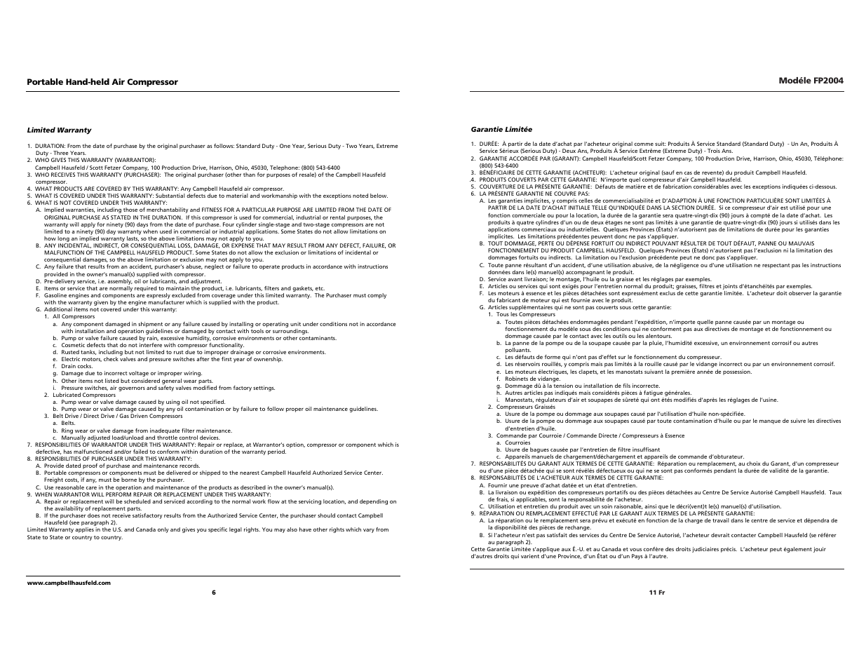 Campbell Hausfeld FP2004 User Manual | Page 6 / 6