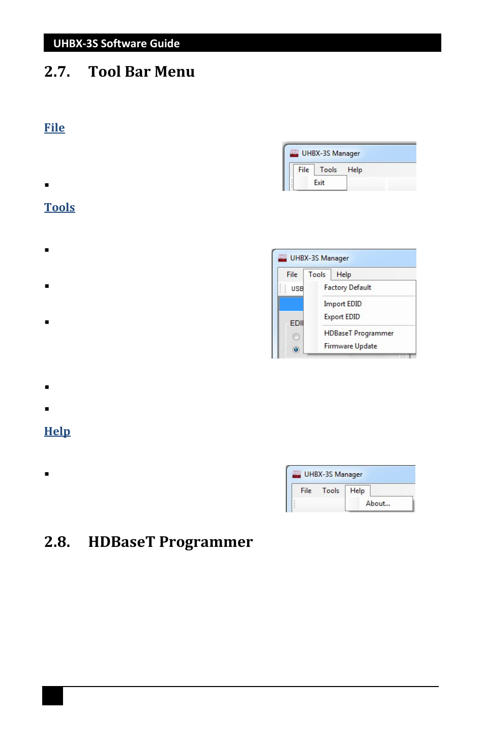 Tool bar menu, Hdbaset programmer | Hall Research UHBX-3S User Manual | Page 10 / 13