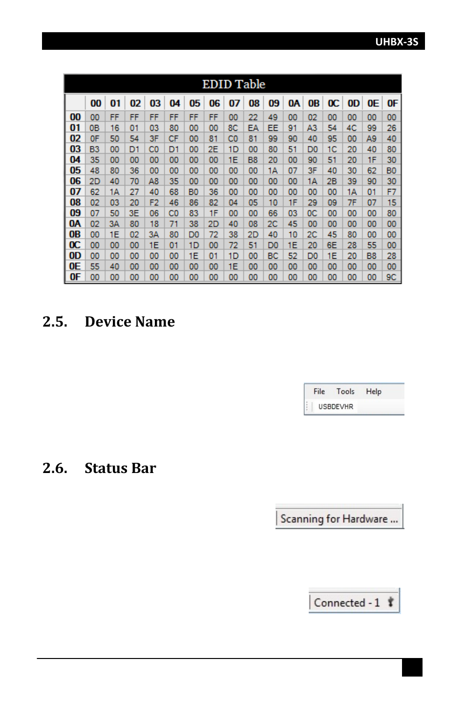 Device name, Status bar | Hall Research UHBX-3S User Manual | Page 9 / 13