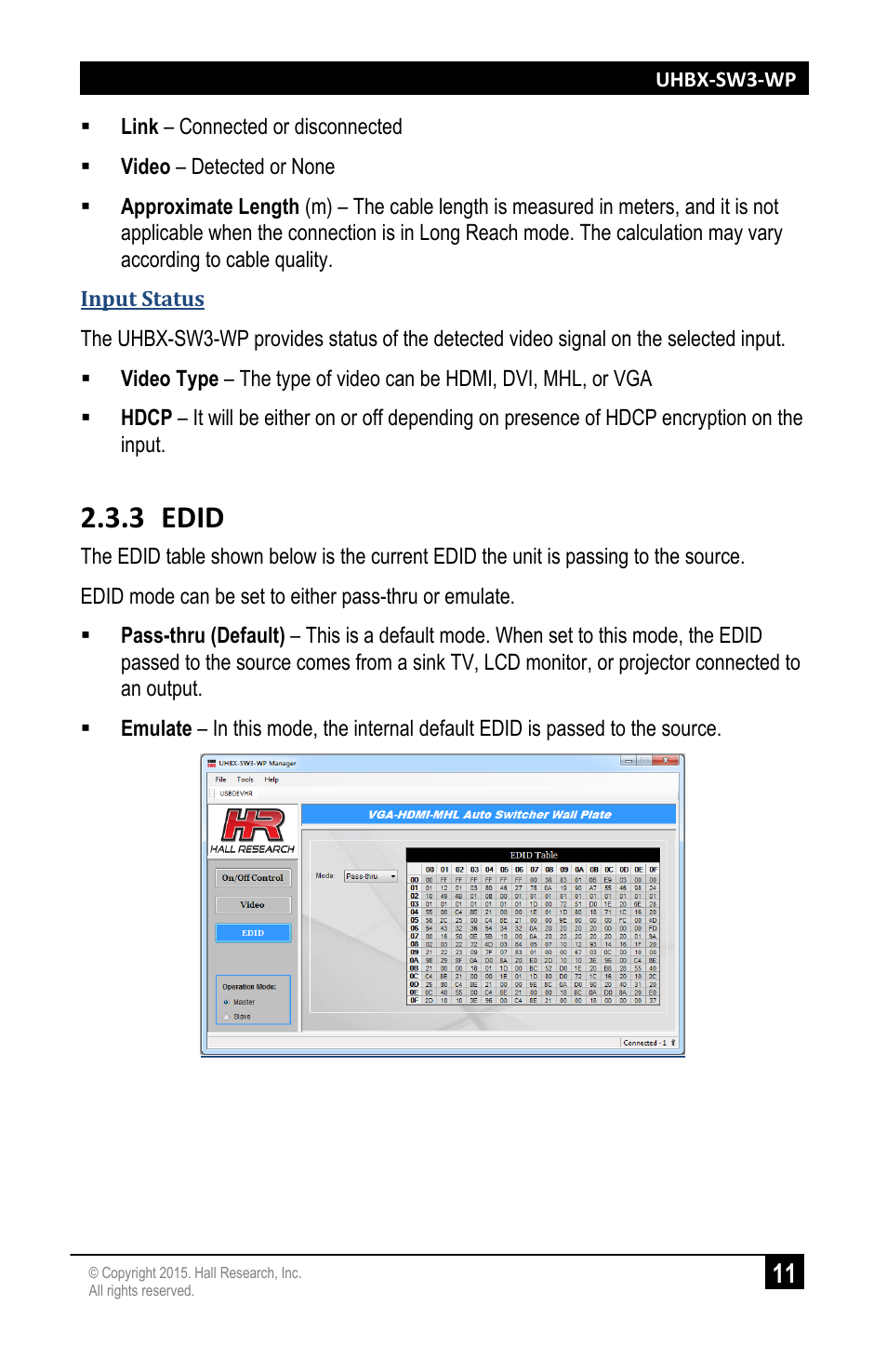 Edid, 3 edid | Hall Research UHBX-SW3-WP User Manual | Page 13 / 20