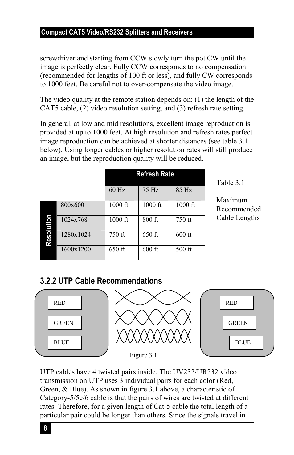 2 utp cable recommendations | Hall Research UV232-8 User Manual | Page 10 / 16
