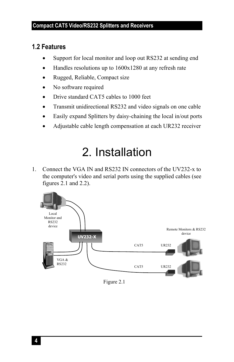 Installation, 2 features | Hall Research UV232-8 User Manual | Page 6 / 16