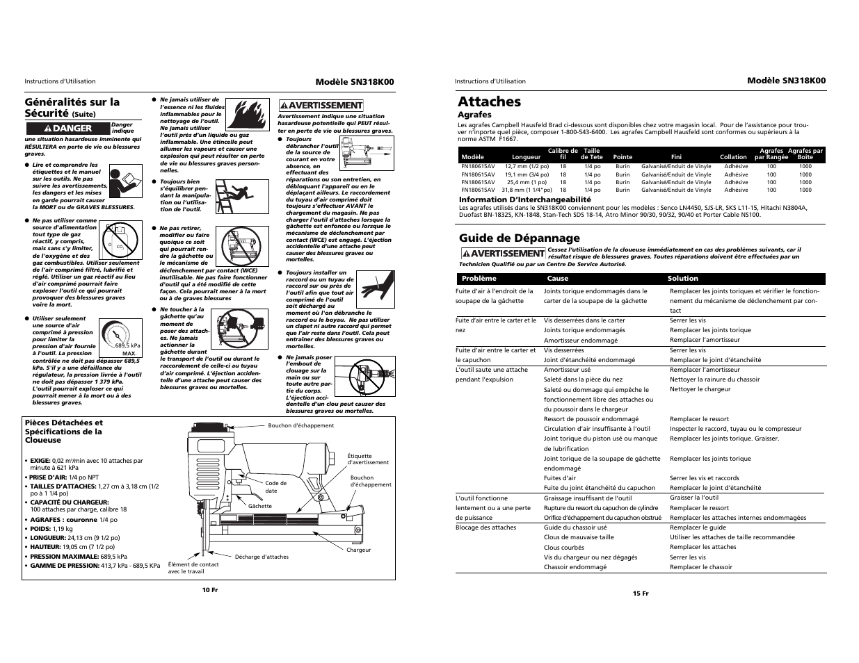 Attaches, Campbell, Guide de dépannage | Généralités sur la sécurité | Campbell Hausfeld 24 SP SN318K00 User Manual | Page 10 / 12