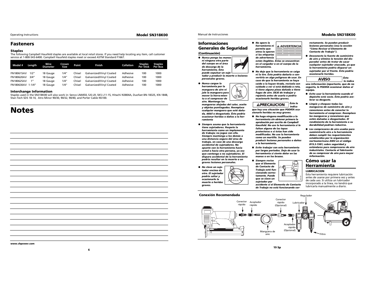 O i l, Fasteners, Cómo usar la herramienta | Campbell Hausfeld 24 SP SN318K00 User Manual | Page 6 / 12