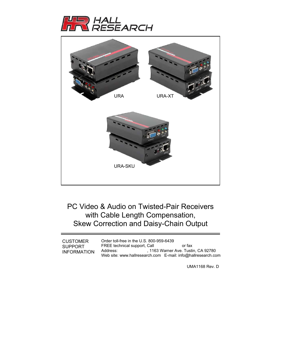 Hall Research URA-XT User Manual | 20 pages