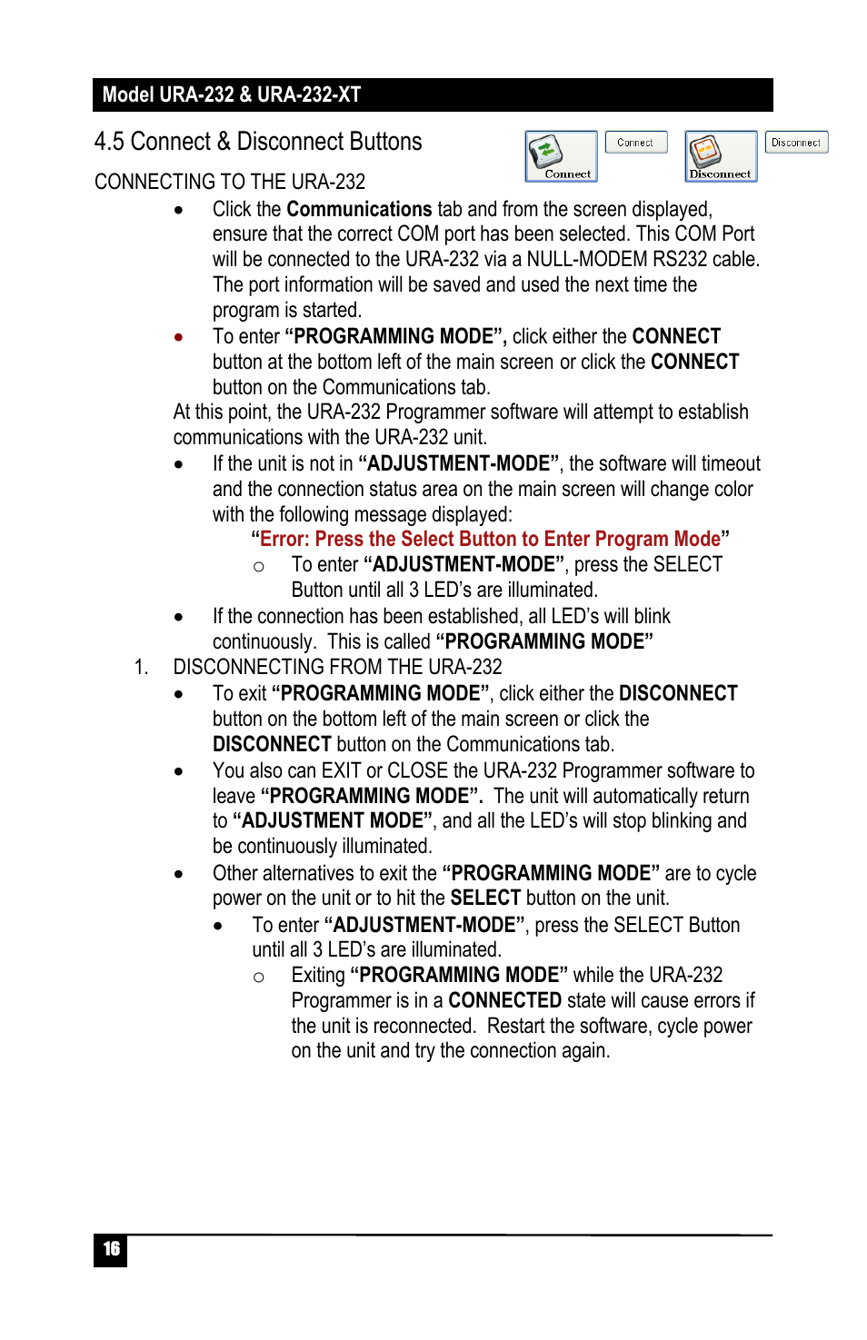 5 connect & disconnect buttons | Hall Research URA-232-XT User Manual | Page 18 / 32