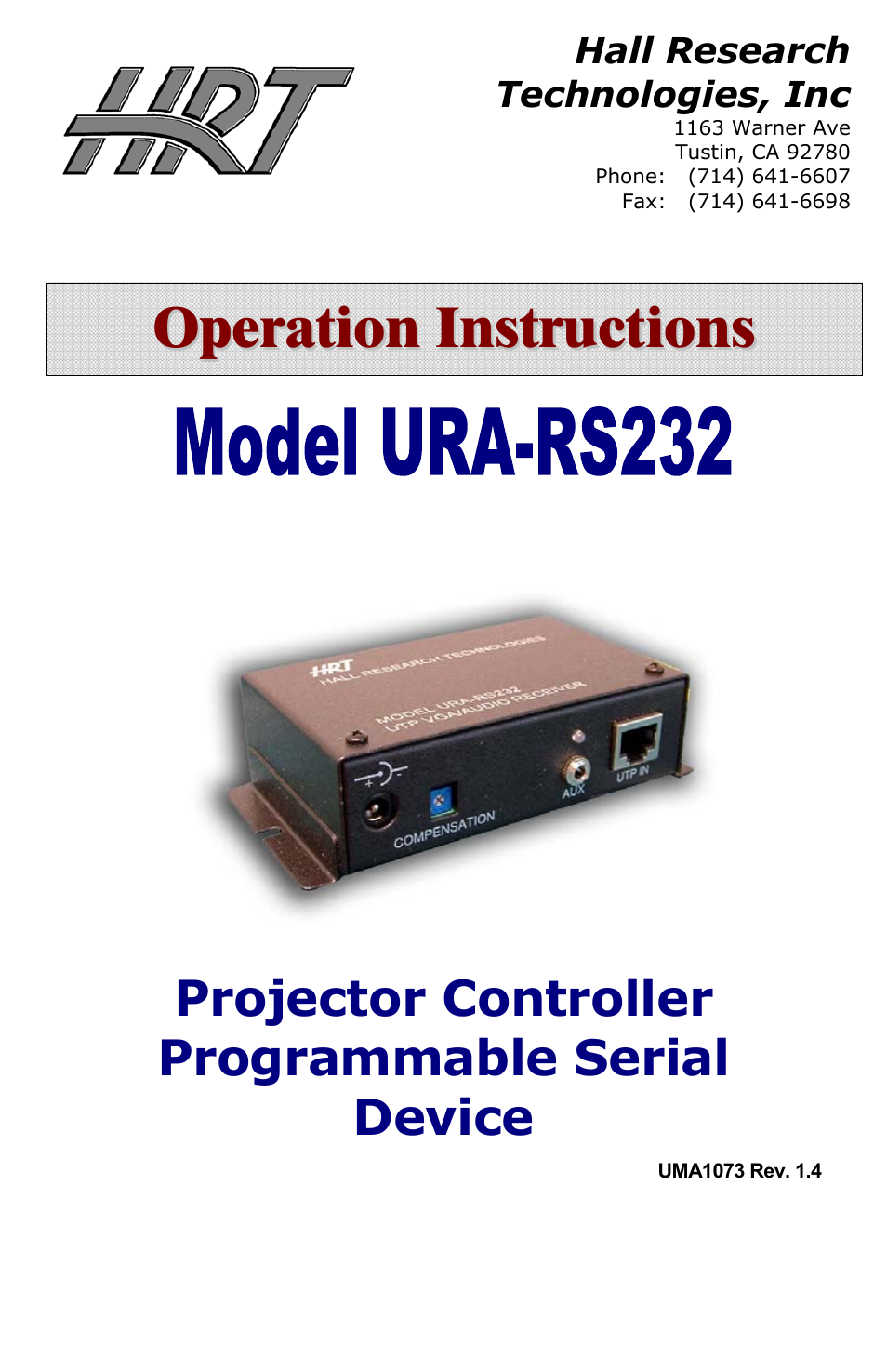 Hall Research URA-RS232-C User Manual | 12 pages