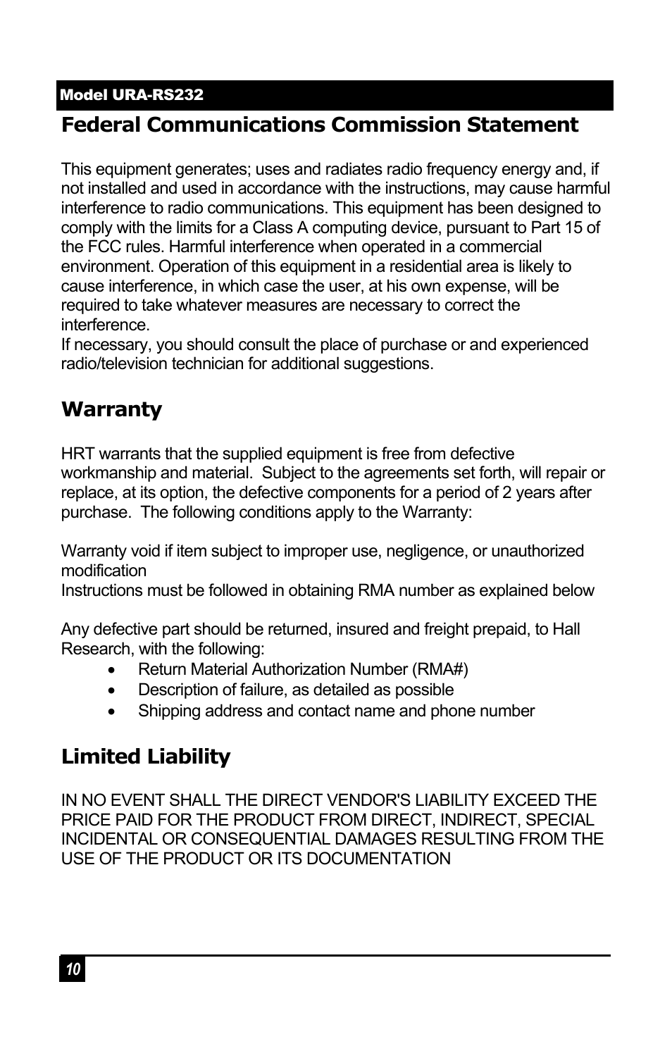 Hall Research URA-RS232-C User Manual | Page 10 / 12