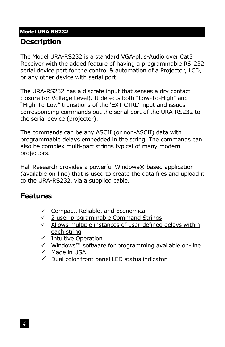 Hall Research URA-RS232-C User Manual | Page 4 / 12