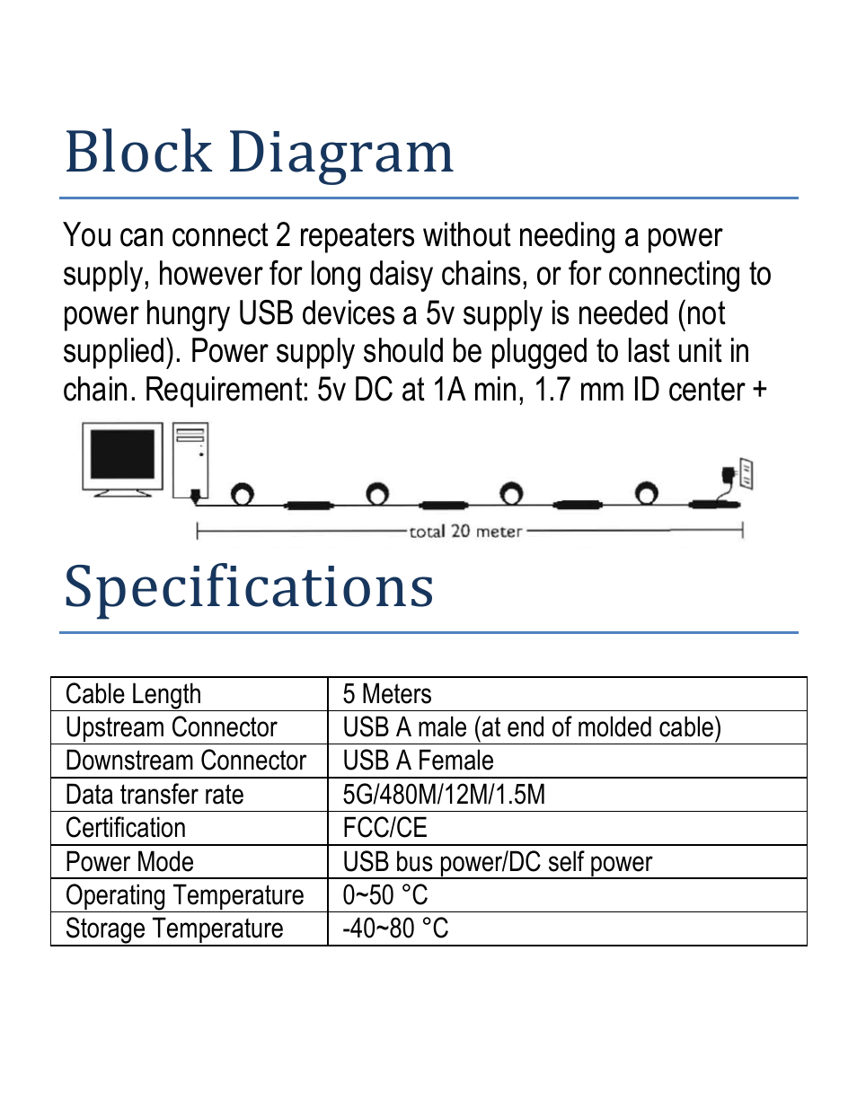 Block diagram, Specifications | Hall Research USB3-EXT-16 User Manual | Page 3 / 4