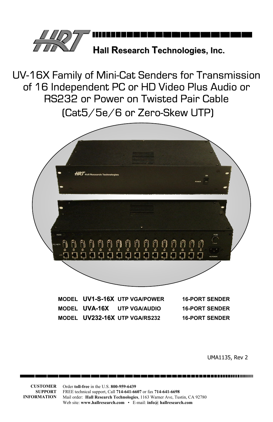 Hall Research UV232-16X User Manual | 16 pages