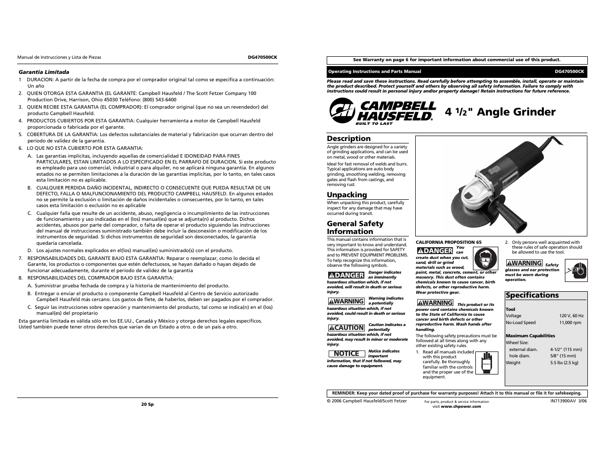 Campbell Hausfeld DG470500CK User Manual | 10 pages