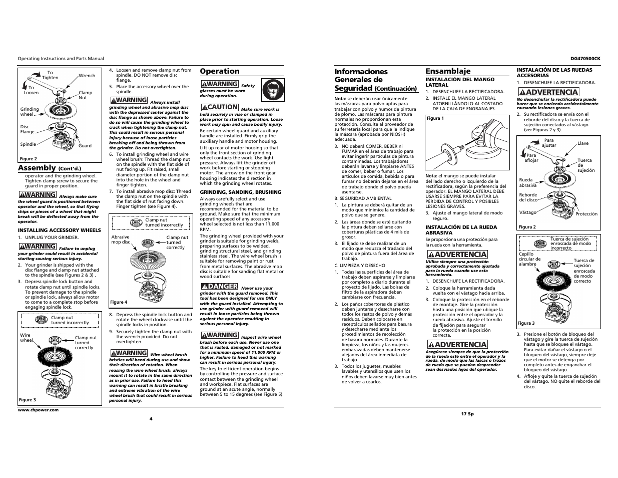 Ensamblaje, Advertencia, Assembly | Operation, Informaciones generales de seguridad | Campbell Hausfeld DG470500CK User Manual | Page 4 / 10