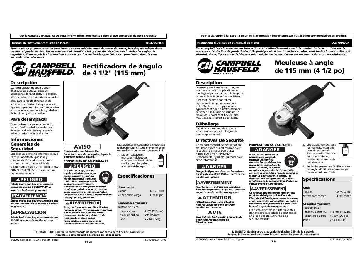 Aviso, Peligro, Avis | Attention, Precaucion, Danger | Campbell Hausfeld DG470500CK User Manual | Page 7 / 10