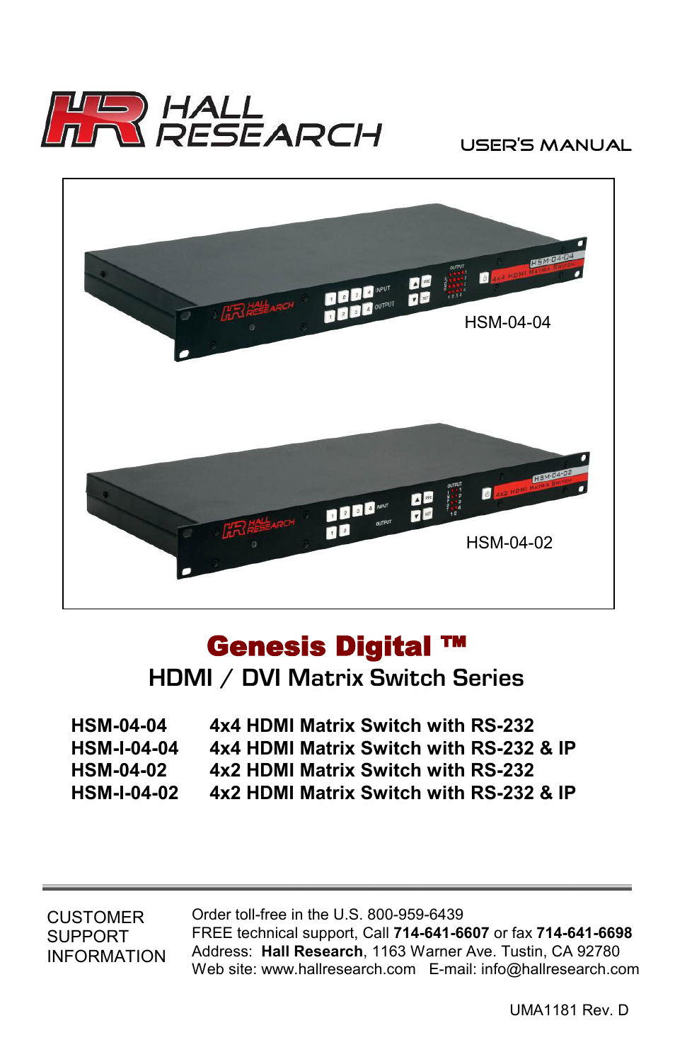 Hall Research HSM-I-04-04 User Manual | 28 pages