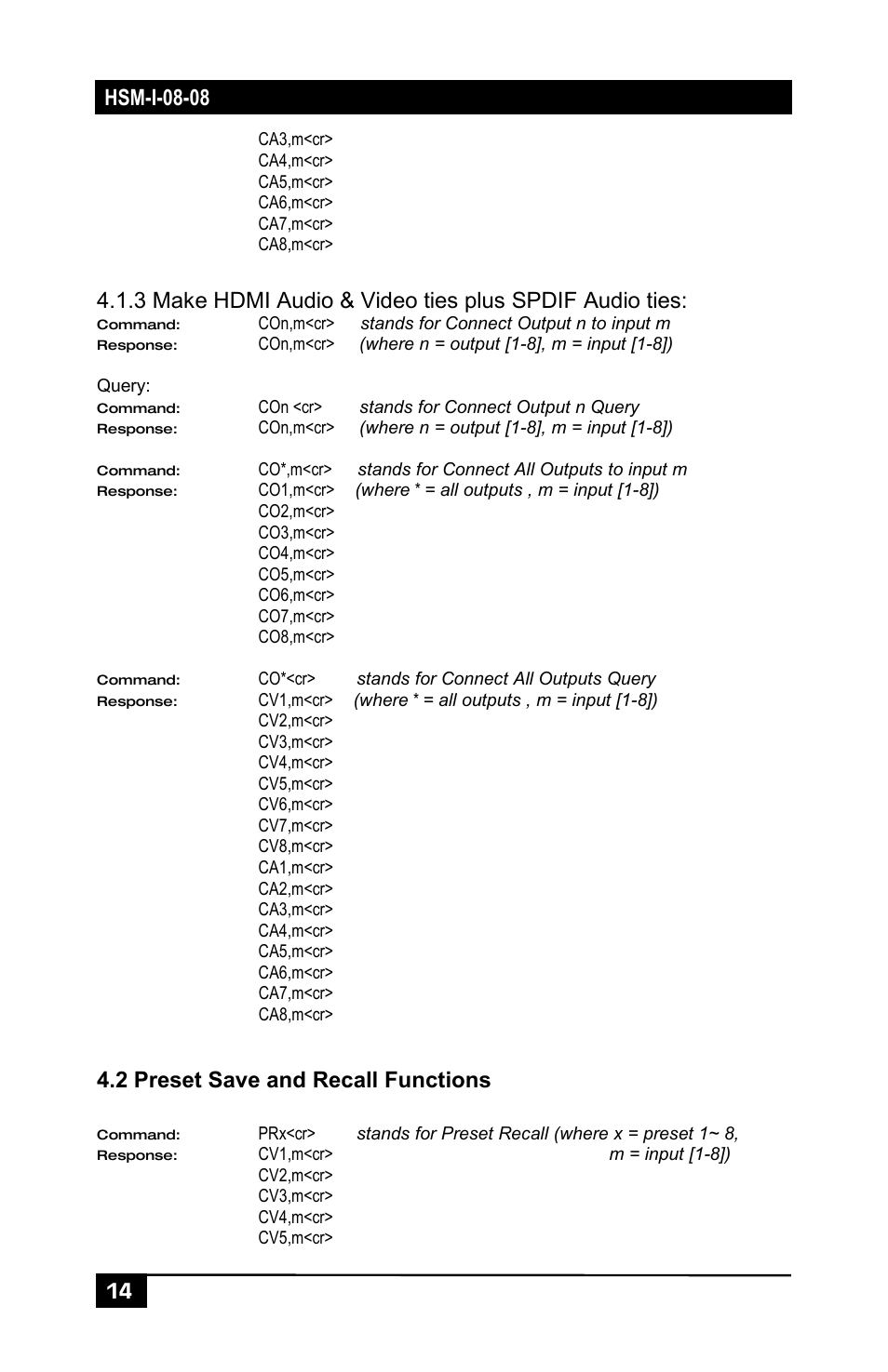 2 preset save and recall functions | Hall Research HSM-I-08-08 User Manual | Page 16 / 40