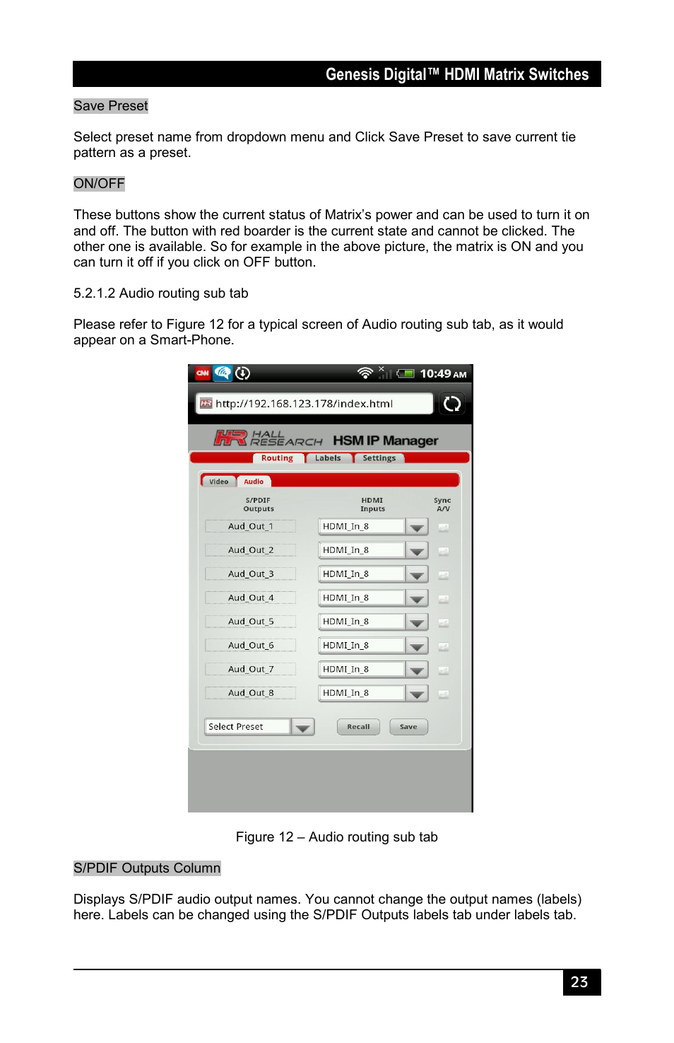 Genesis digital™ hdmi matrix switches | Hall Research HSM-I-08-08 User Manual | Page 25 / 40